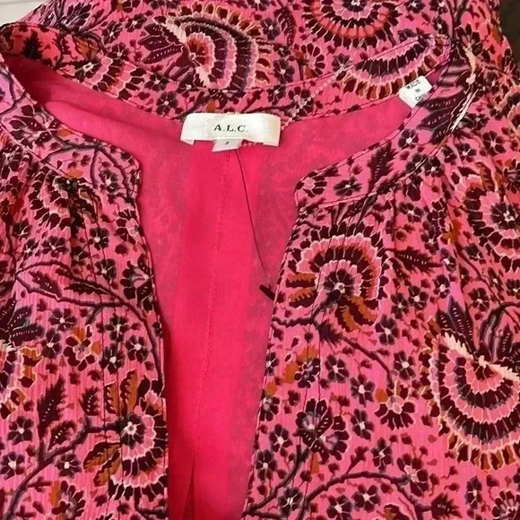 A.L.C. June Silk Blouse Pink Print Size S NWT - Picture 3 of 5